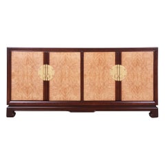 Drexel Heritage Chinoiserie Burl Wood Sideboard Credenza, Newly Refinished