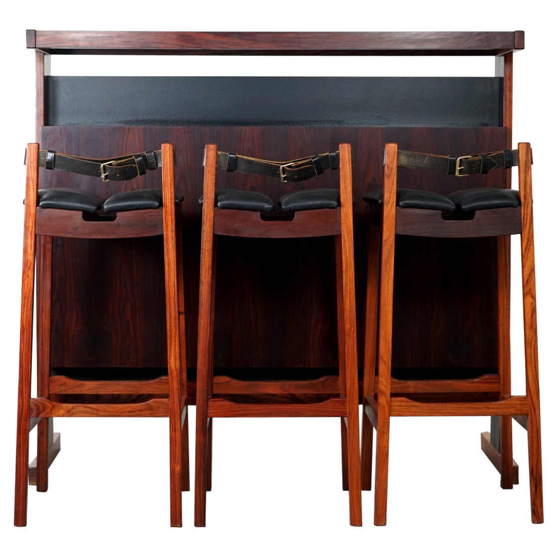 Danish Mid-Century Modern Rosewood Bar with Stools For Sale