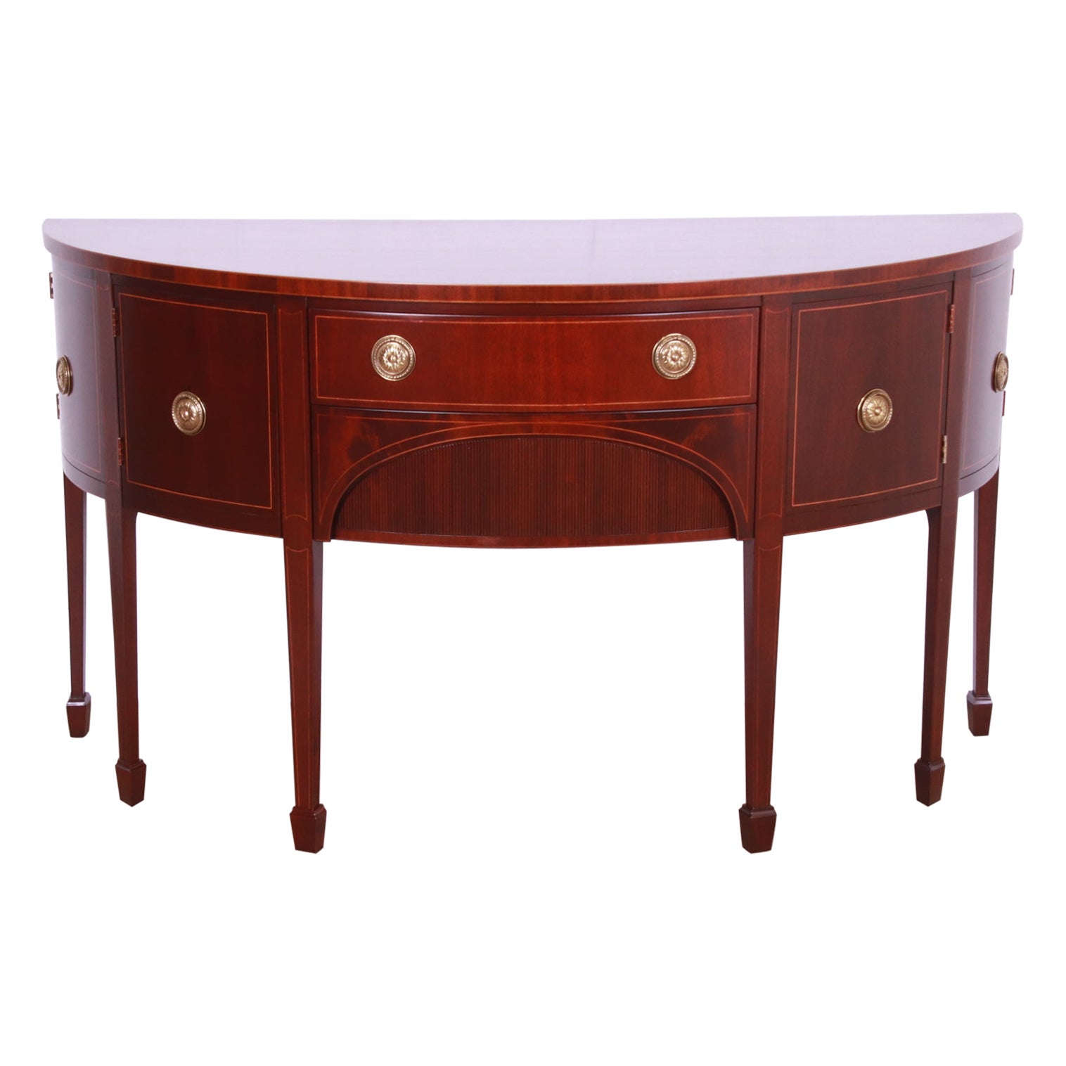 Baker Furniture Federal Inlaid Mahogany Demilune Sideboard, Newly Refinished For Sale