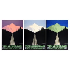 3 Original Vintage PLM Railway Travel Posters Vers Le Mont Blanc Day Night Dusk