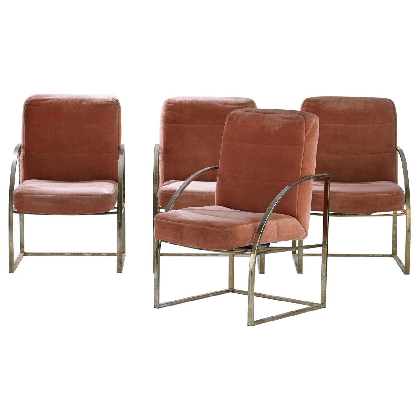 Set of Four Brass Upholstered Milo Baughman for Thayer Coggin Chairs