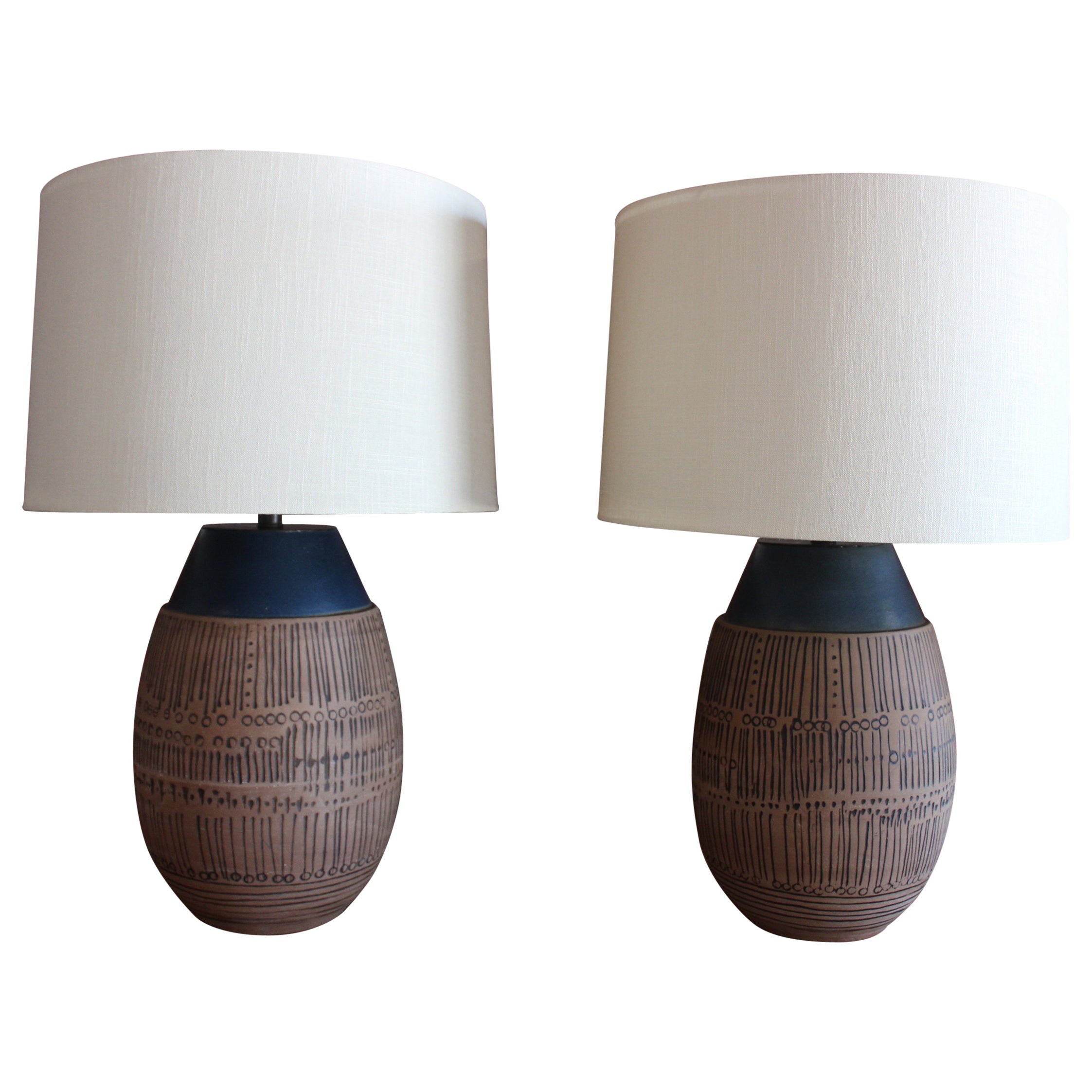 Pair of "Grenada" Stoneware Table Lamps by Lisa Larsen, Sweden, 1960s