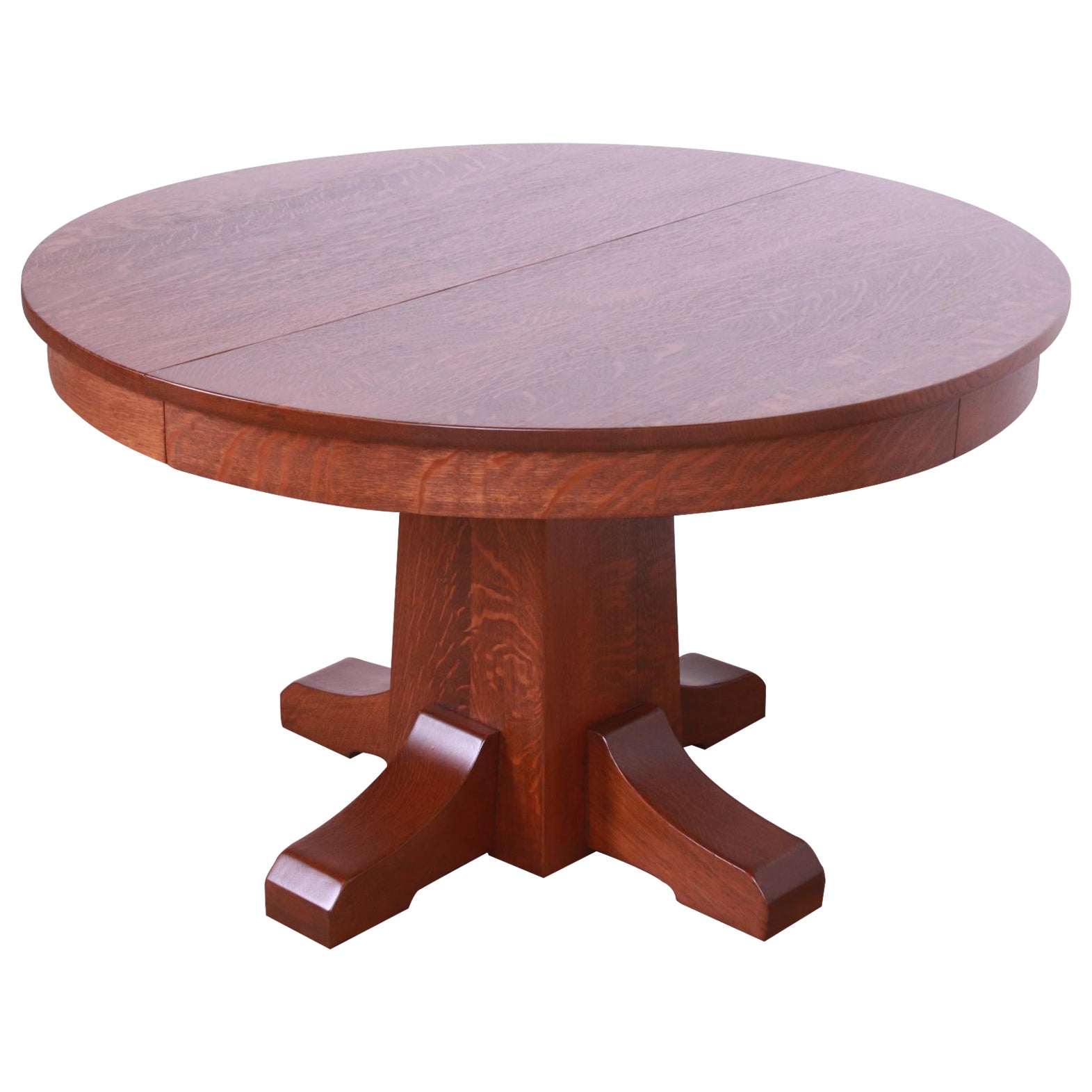 Antique L. & J.G. Stickley Arts & Crafts Oak Extension Pedestal Dining Table