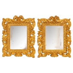 Pair of Italian Early 18th Century Baroque Period Giltwood Mirrors