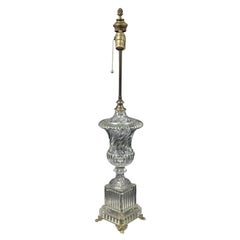 Baccarat Style Crystal Urn Form Swirl Lamps on Brass Base