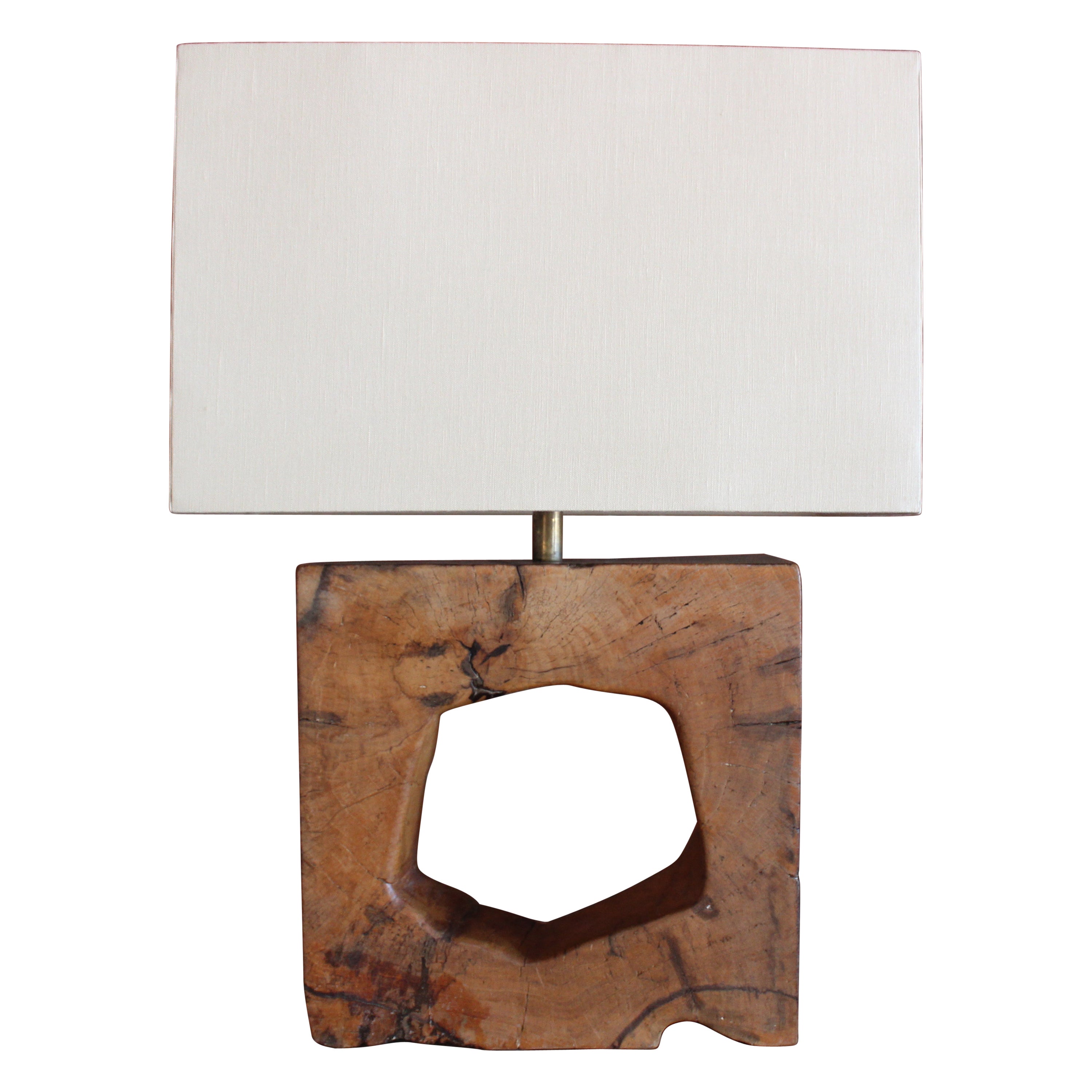 Solid Walnut Block Table Lamp, France, 1960s