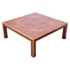 Baker Furniture Mid-Century Hollywood Regency Burl Wood and Brass Coffee Table