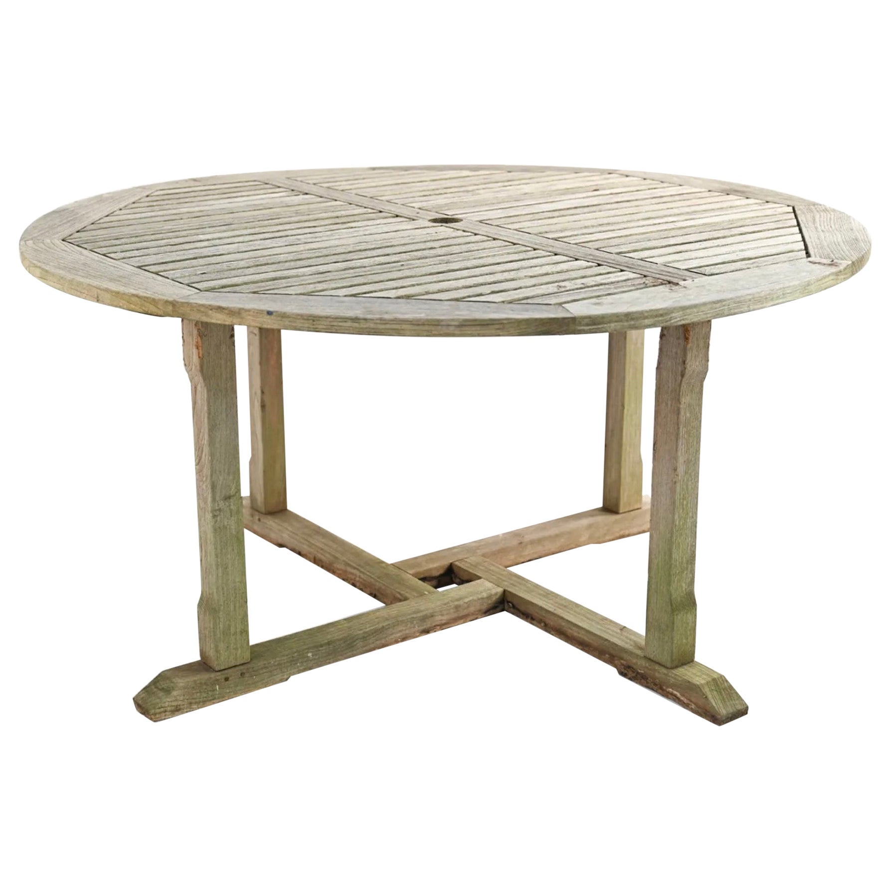 Vintage Round Teak Wood Outdoor Garden Dining Table For Sale