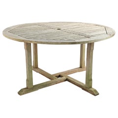 Vintage Round Teak Wood Outdoor Garden Dining Table