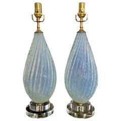 Pair Murano Opalescent Controlled Bubble Table Lamps