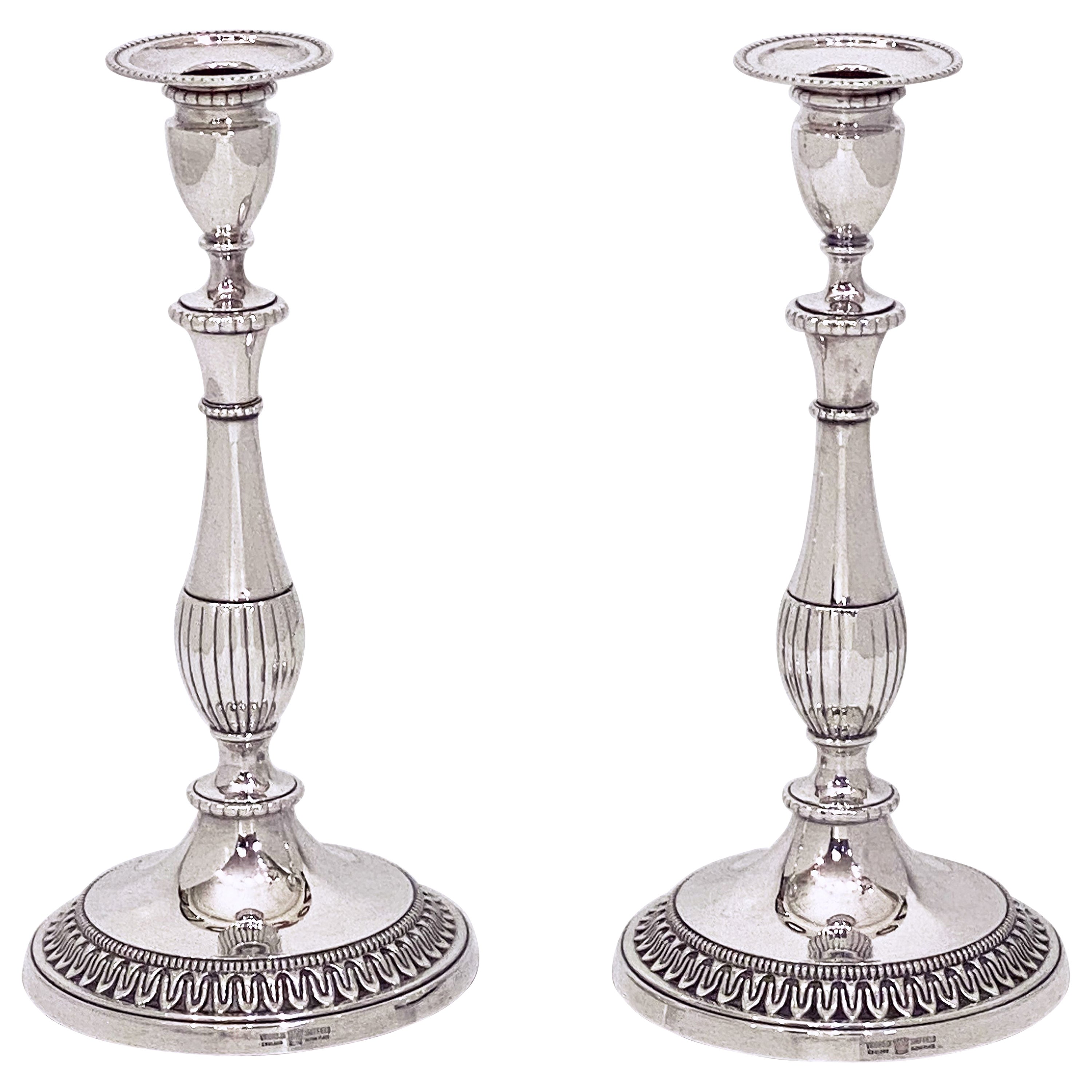 Pair of English Silver Candle Holders or Candlesticks For Sale
