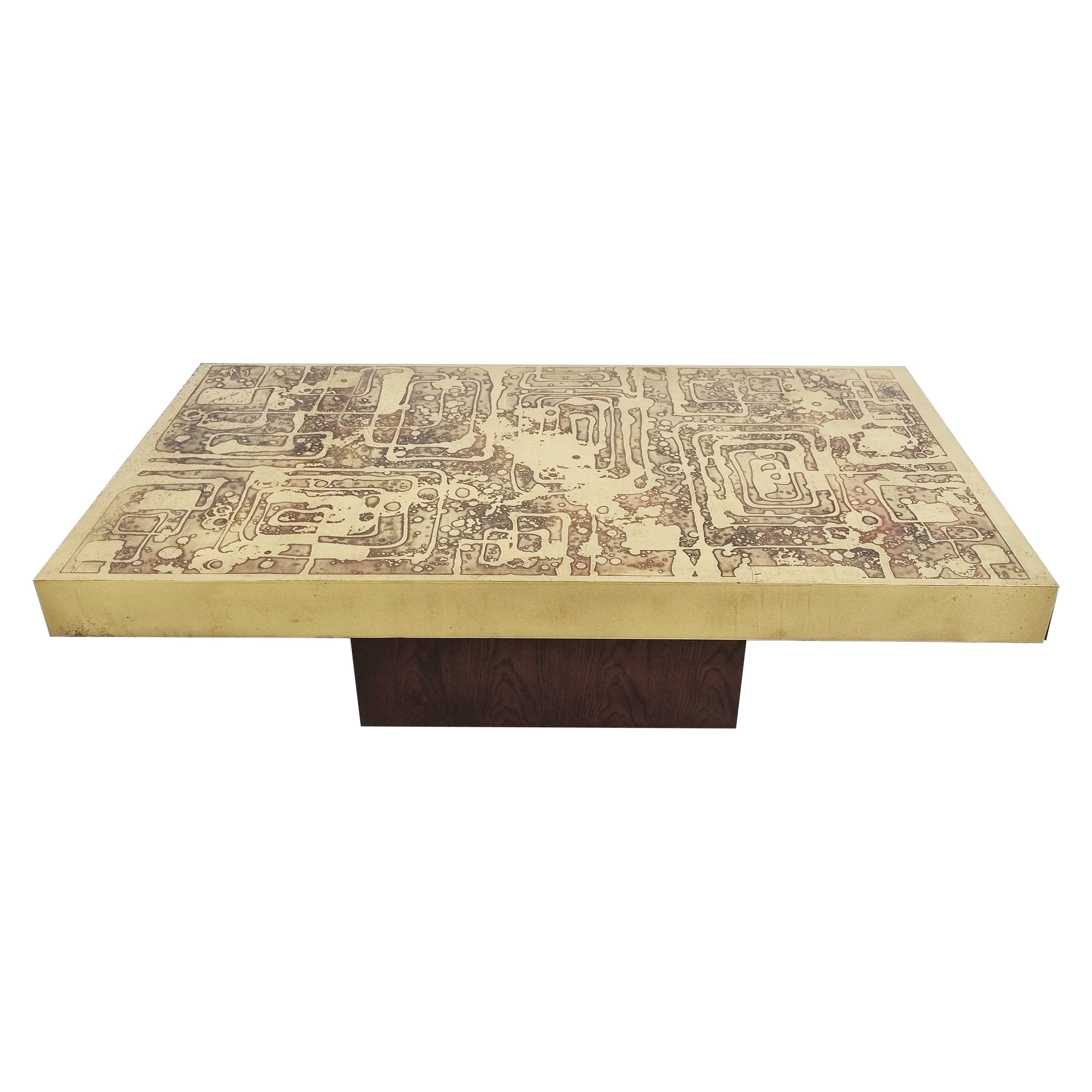 Vintage Etched Brass Coffee Table by Bernhard Rohne, 1970s