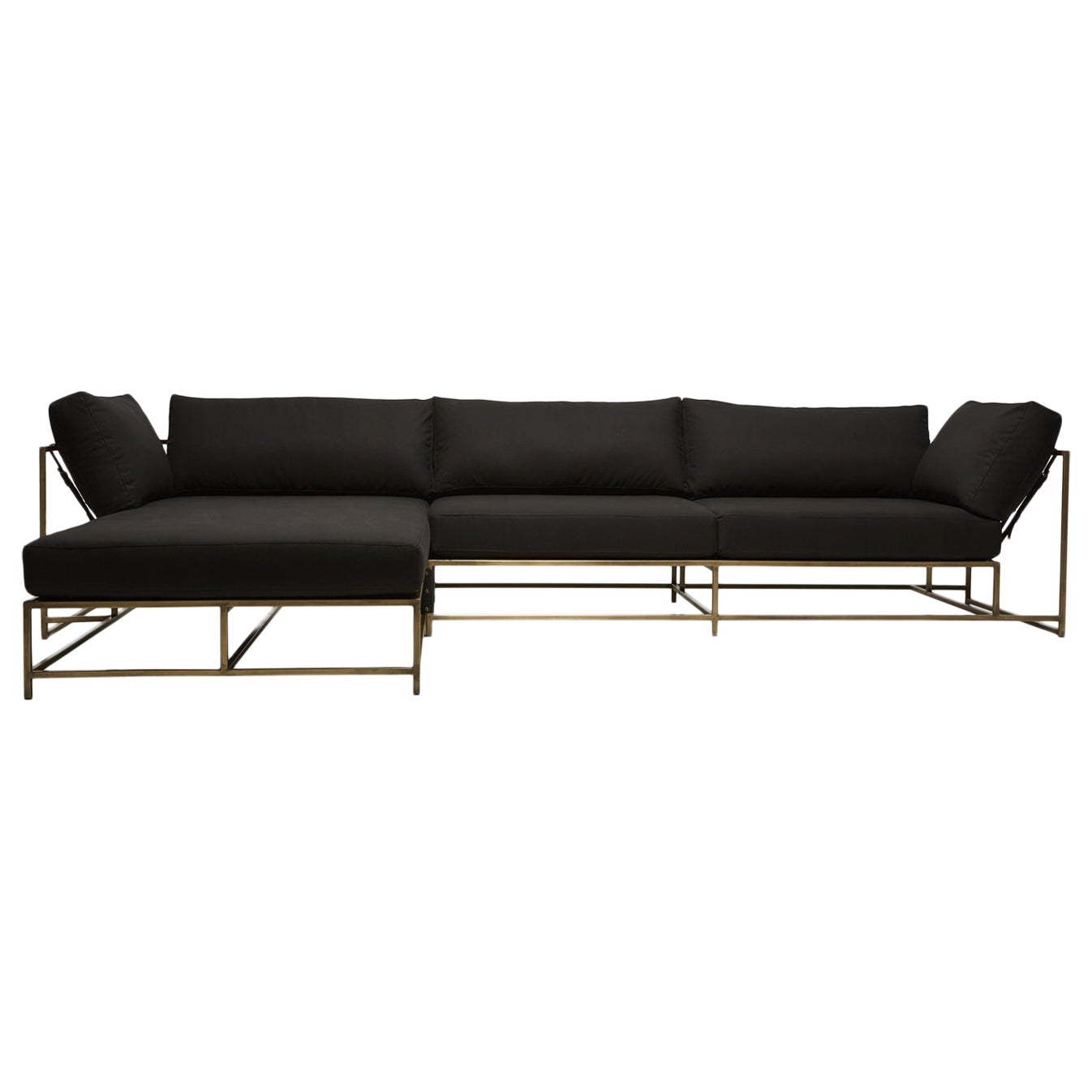 Black Canvas and Antique Brass Lounge Sectional