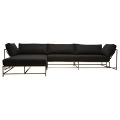 Black Canvas and Antique Brass Lounge Sectional