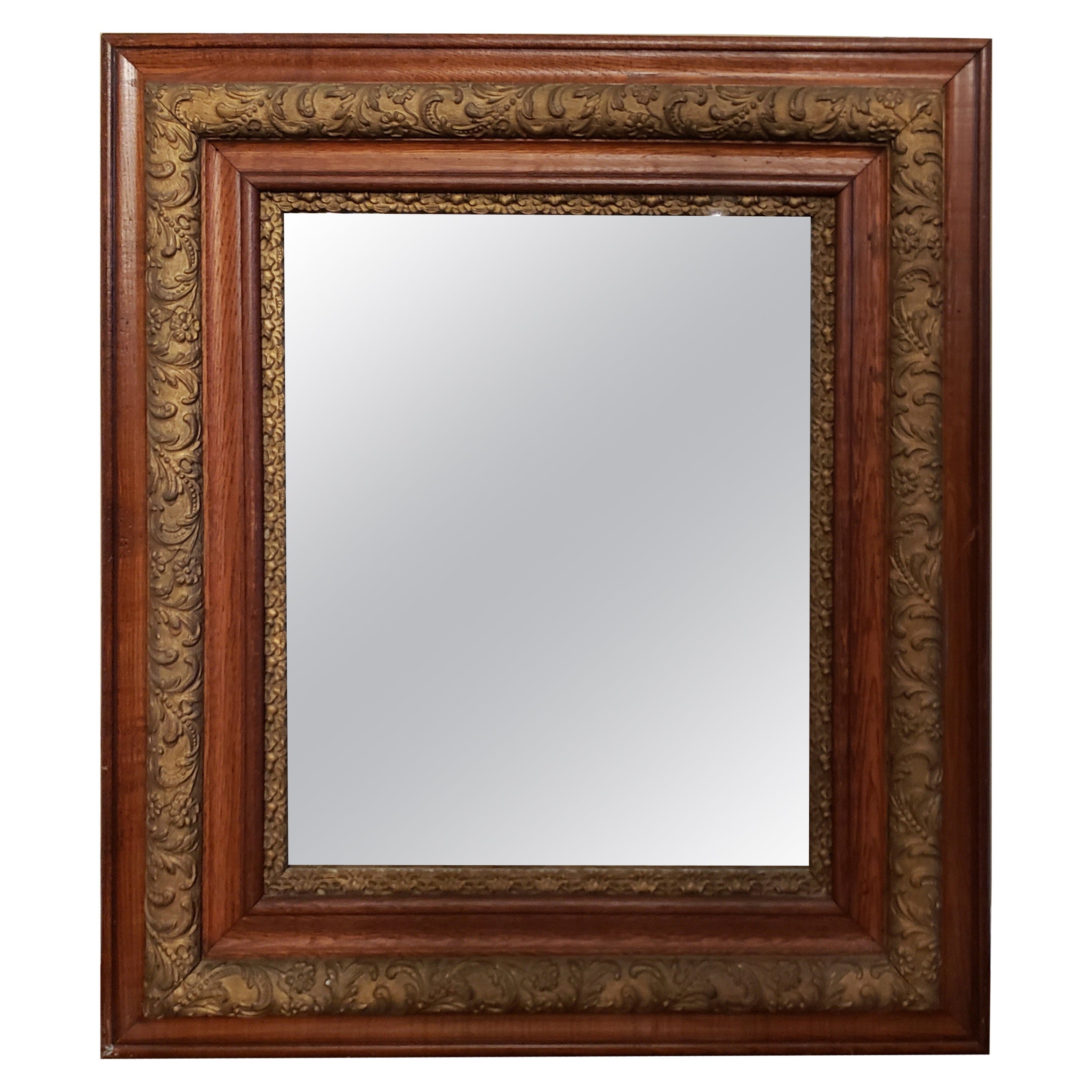 Decorative Eastlake Solid Oak and Giltwood Work Double Frame Mirror, C. 1890s