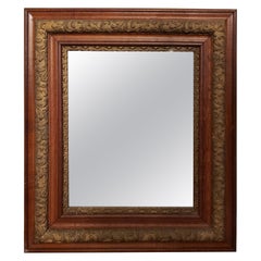 Antique Decorative Eastlake Solid Oak and Giltwood Work Double Frame Mirror, C. 1890s