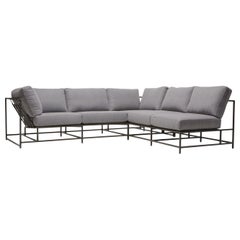 Light Grey Wool and Blackened Steel L Sectional