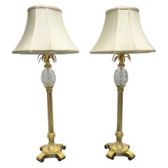 Pair Brass and Crystal Pineapple Lamps 