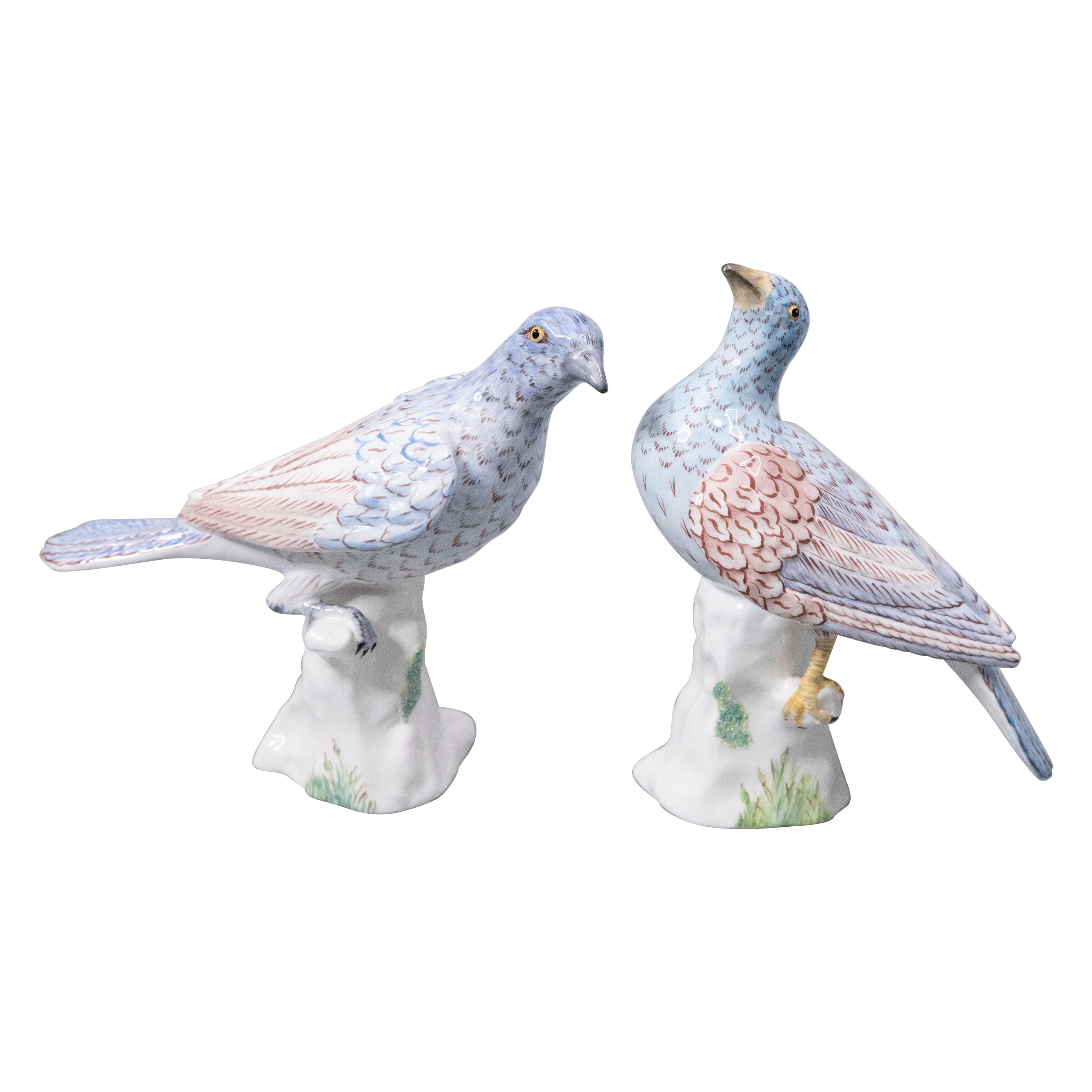 Pair of English Staffordshire Birds, Signed M. Doubell Miller, C. 1930 For Sale