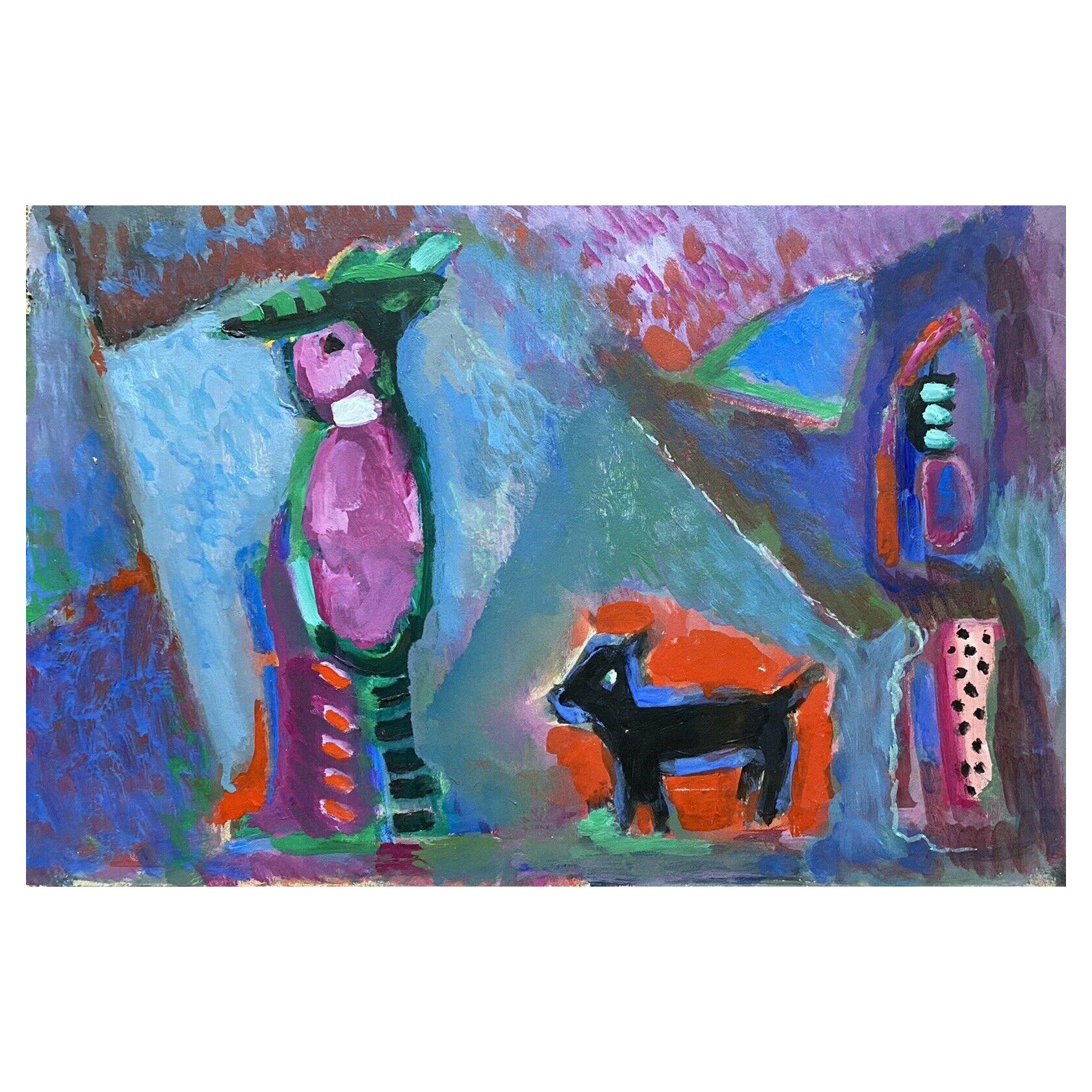 Akos Biro 'Hungarian 1911-2002' French Expressionist Oil, Figure with Dog For Sale