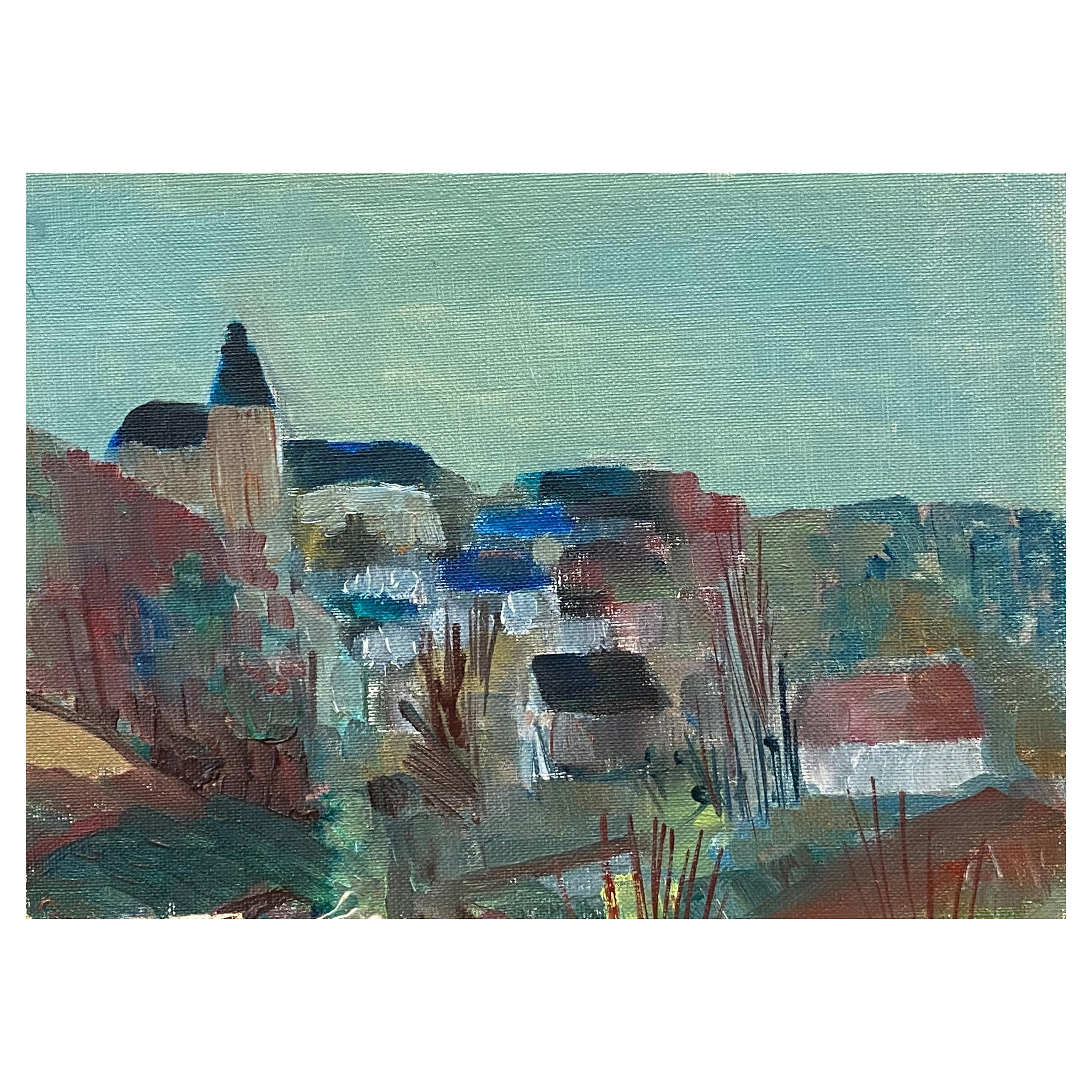 Französisches modernistisches/ kubistisches Gemälde, signiert, französische Landschaft, 1950er Jahre