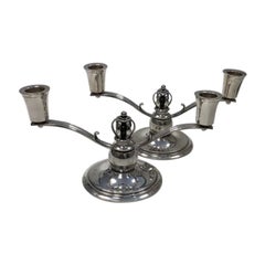 Gran and Laglye Silver Art Deco 2 Armed Candlestick, Pair