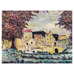1950's Modernist Painting, Landscape of a French Town