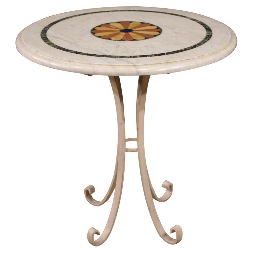 20th Century, Painted Iron with Inlaid Marble Top Italian Round Table, 1960