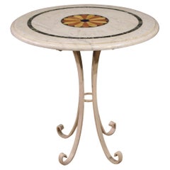 Vintage 20th Century, Painted Iron with Inlaid Marble Top Italian Round Table, 1960