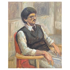Grand portrait britannique des années 1960 d'un homme avec des verres - Peinture à l'huile originale