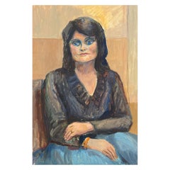 Großes britisches Porträt der Dame mit blauen Augen, Original-Ölgemälde, 1960er Jahre