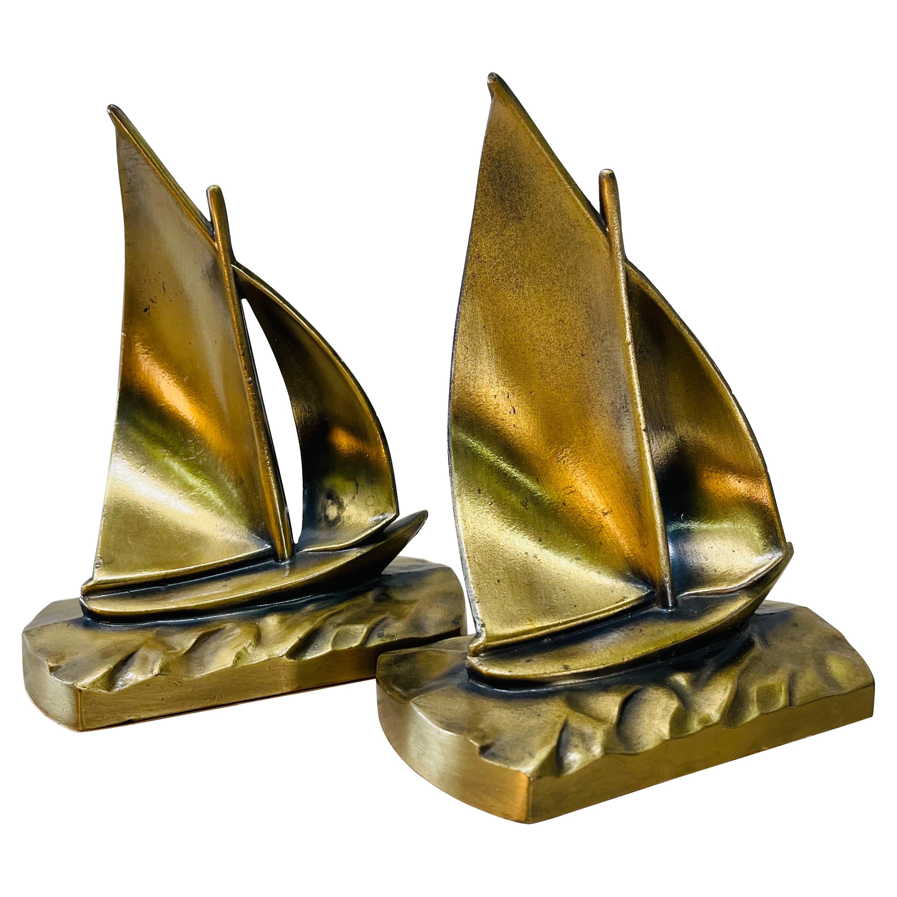 1960s Brass Sailing Boat Bookends, Pair For Sale at 1stDibs brass ship bookends, book ends