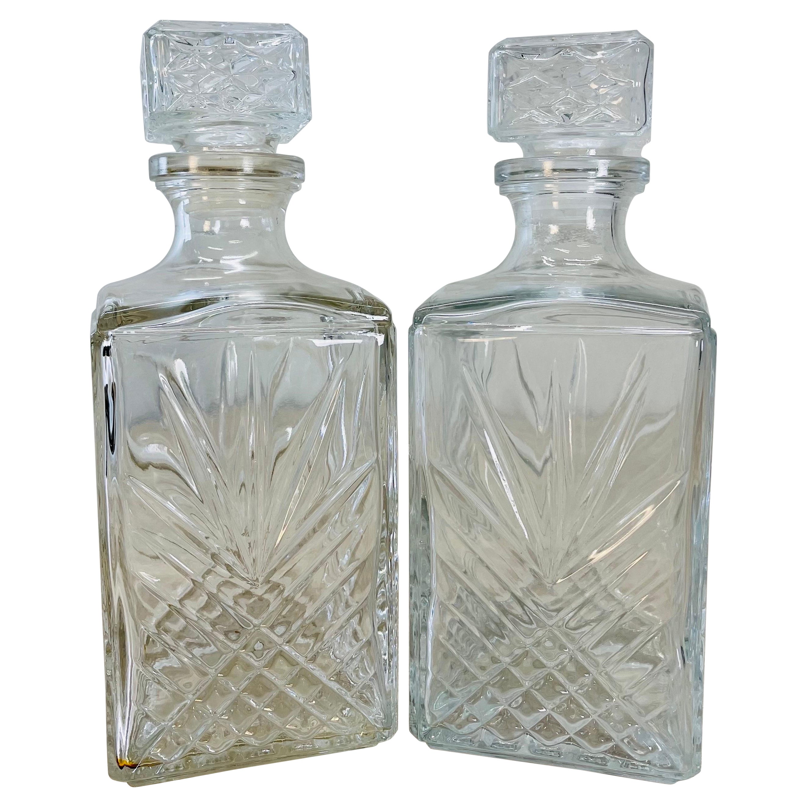 1960s, Square Glass Decanters, Pair For Sale