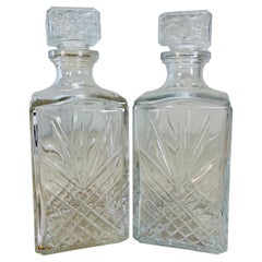 1960s, Square Glass Decanters, Pair