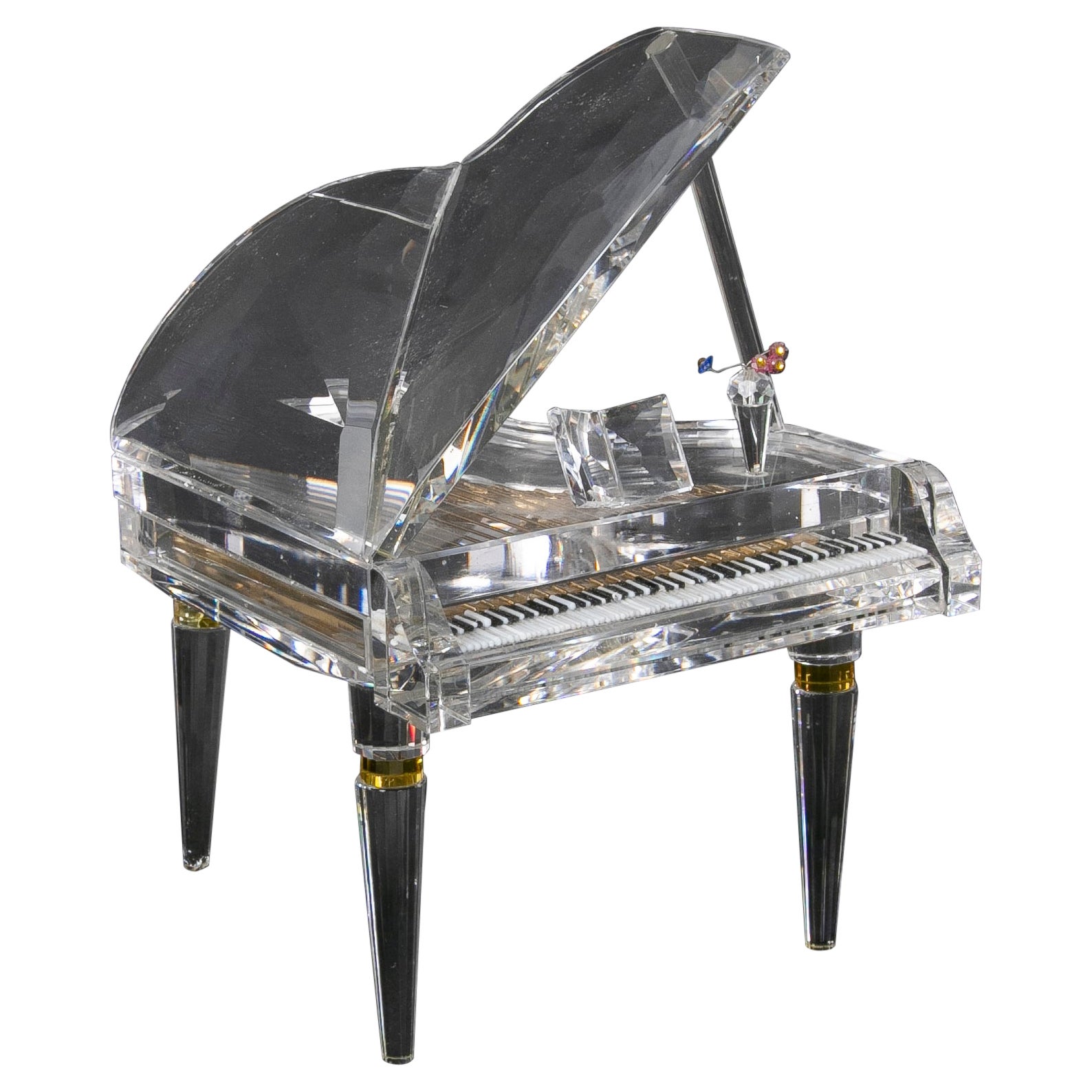 1980s Crystal Sculpture of Piano with Metal Parts For Sale
