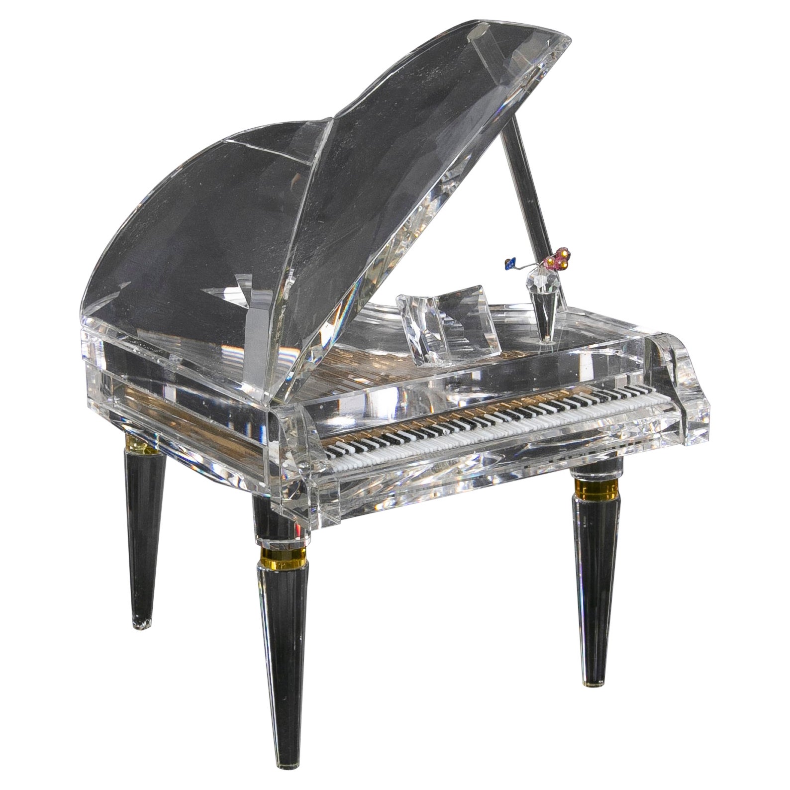 1980s Crystal Sculpture of Piano with Metal Parts  For Sale