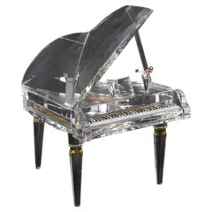 Vintage 1980s Crystal Sculpture of Piano with Metal Parts 