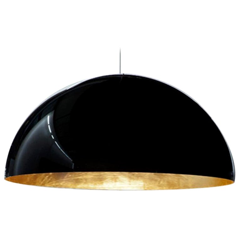 Vico Magistretti Suspension Lamp 'Sonora' Black Outside and Gold Inside by Oluce For Sale