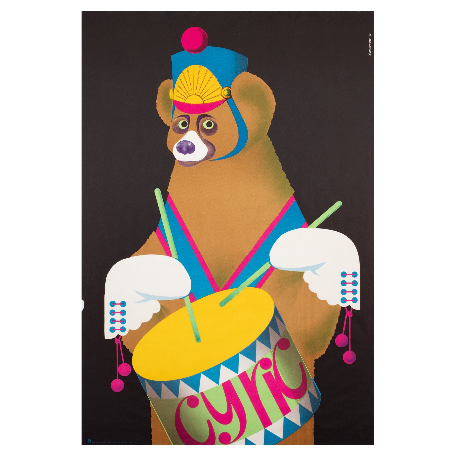 Cyrk Drumming Bear, polnisches Zirkusplakat, Majewski, 1975