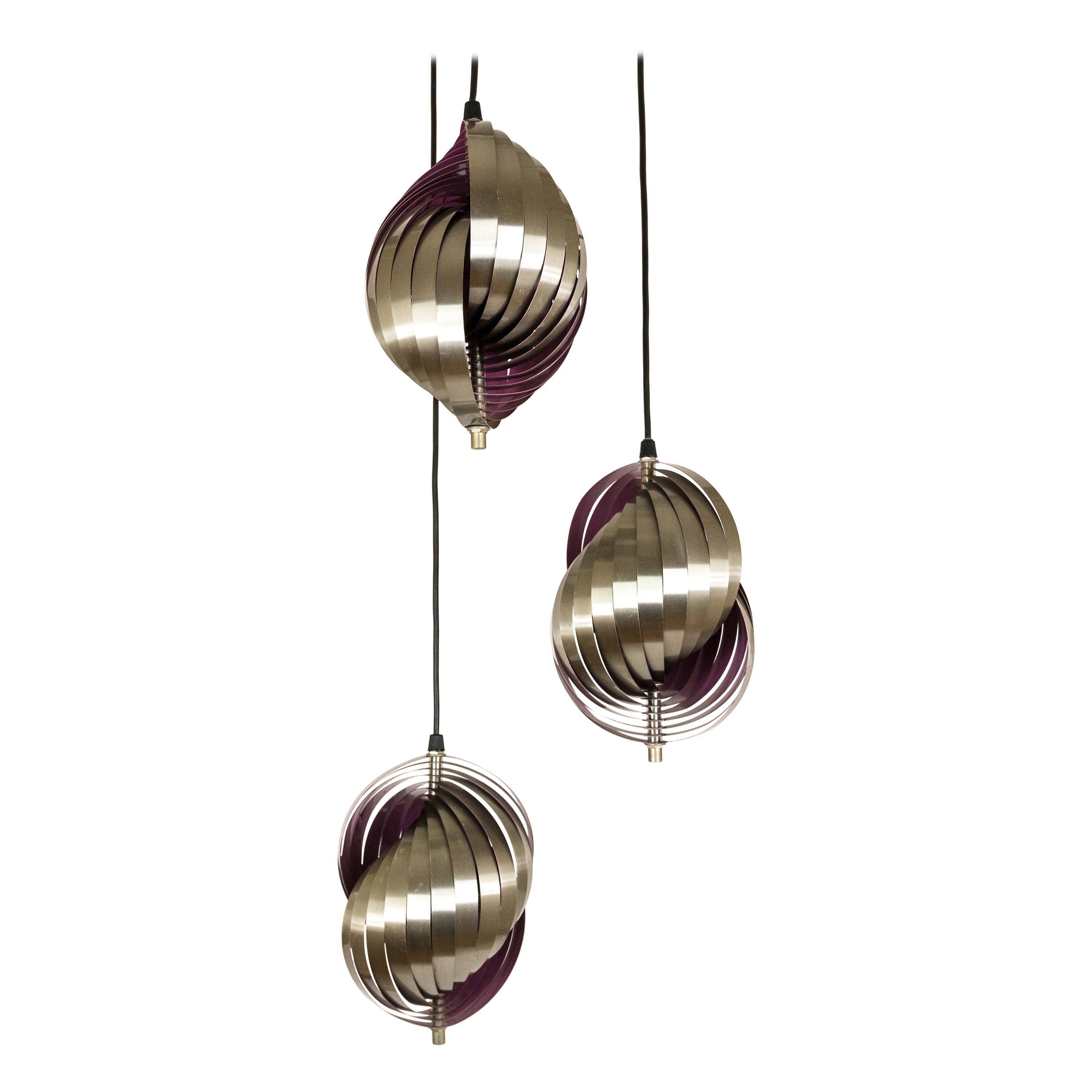 Metal Pendant by Henri Mathieu in Silver and Purple, 1970s For Sale