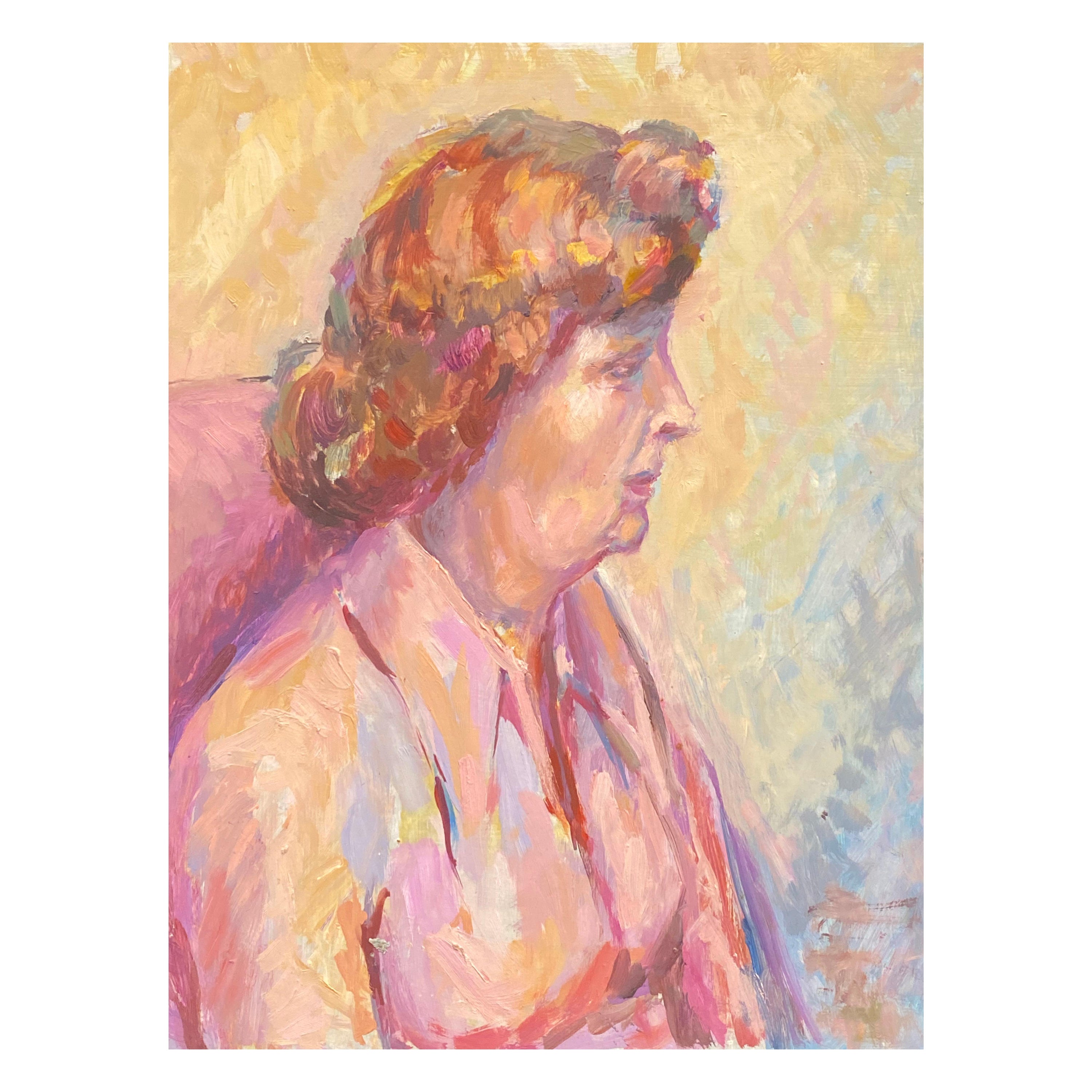 1960's British Original Oil Painting, Side Portrait of a Woman For Sale