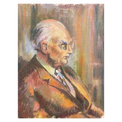 Peinture à l'huile originale britannique des années 1960, portrait d'un homme de sagesse,