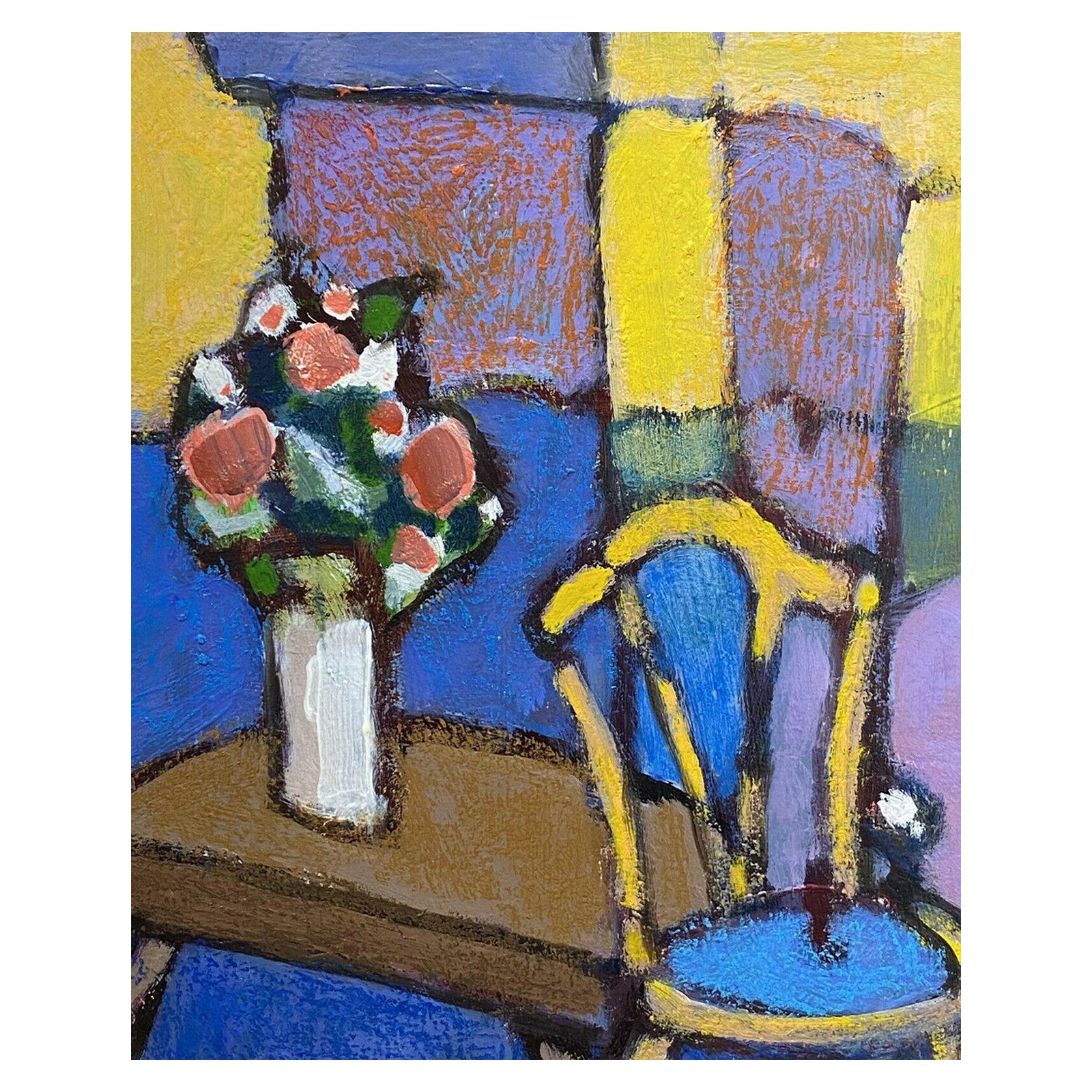Rene Leroy, French Contemporary Modernist Oil Painting, Still Life Interior
