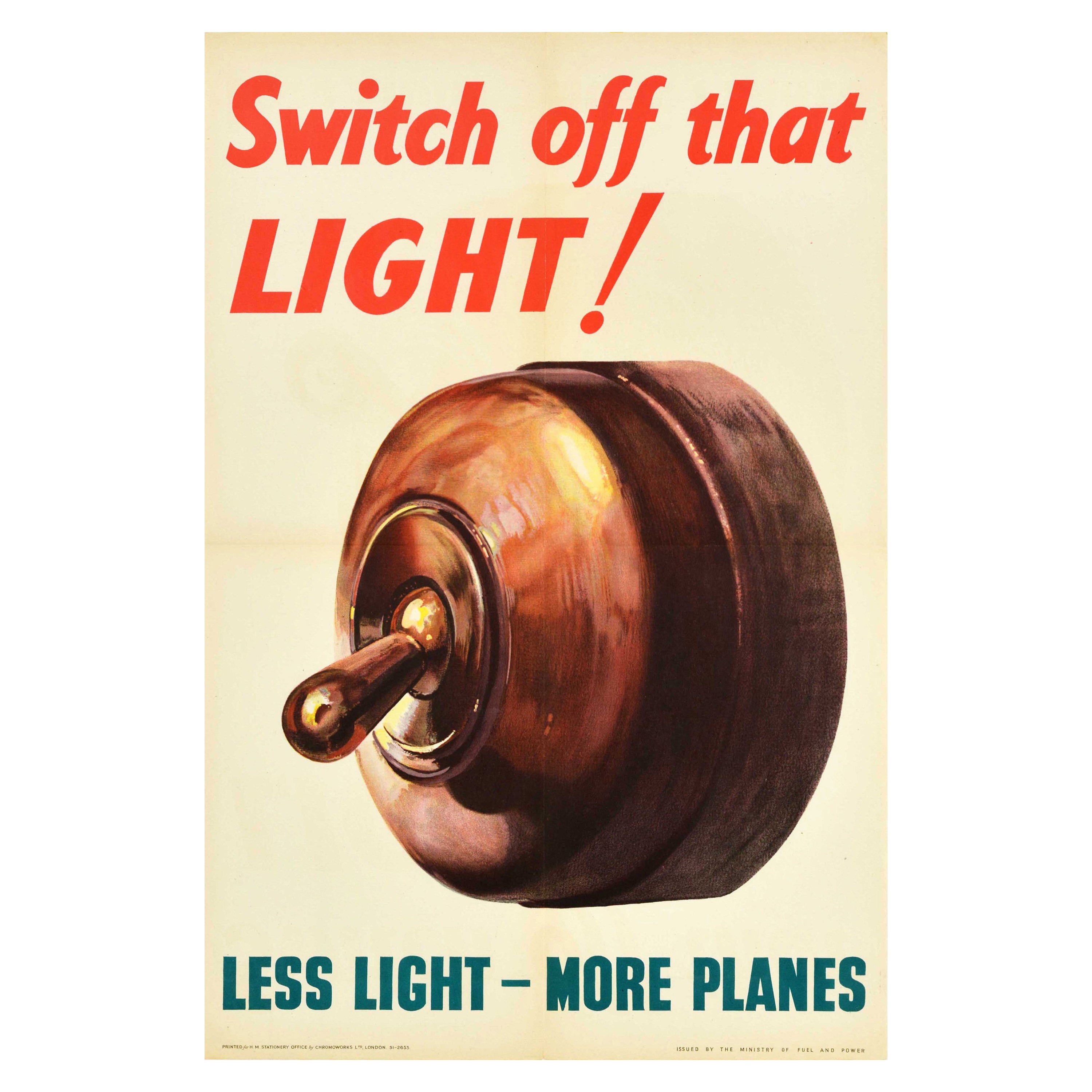 Original Vintage WWII Poster Switch Off That Light More Planes Home Front Saving