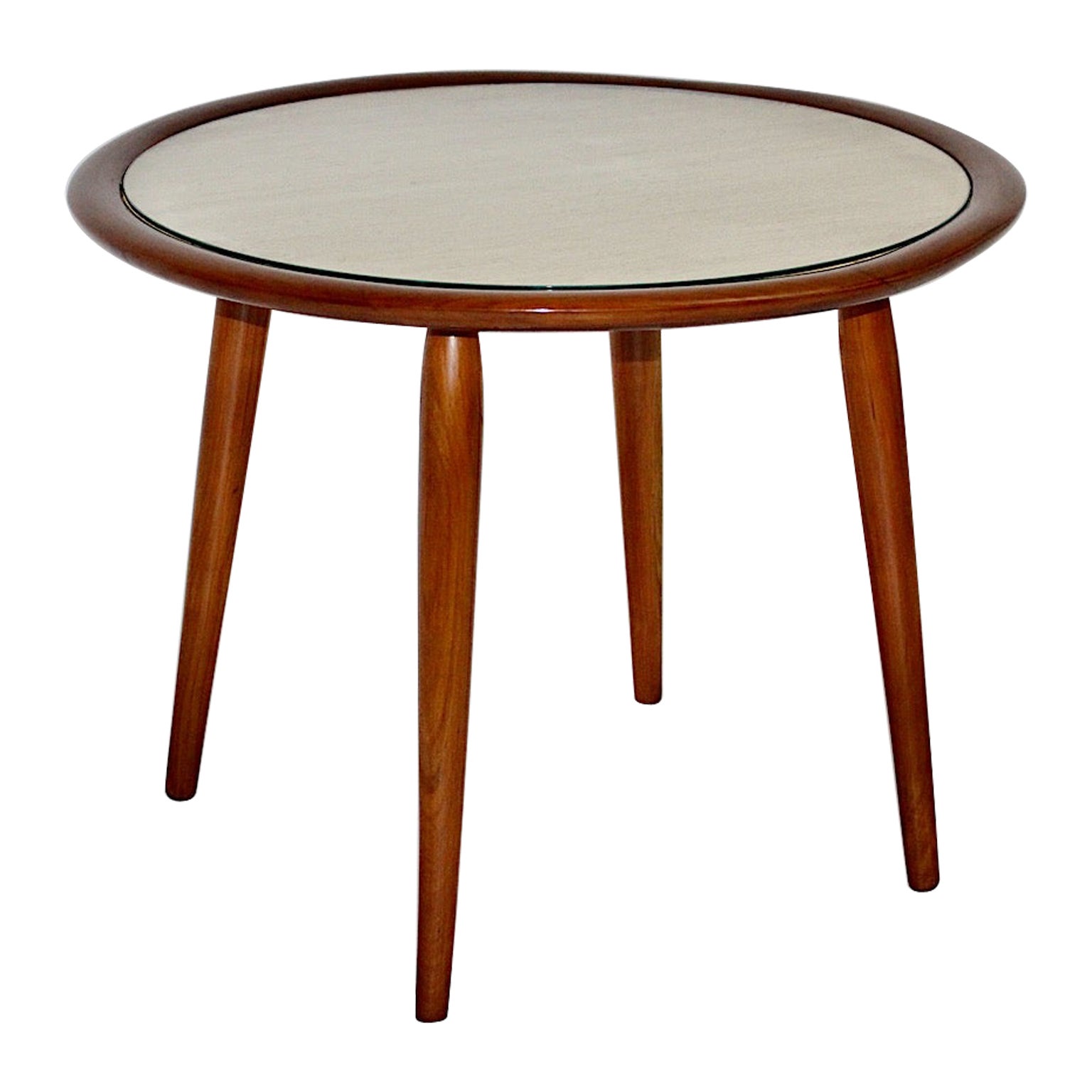 Table basse circulaire en cerisier vintage moderne du milieu du siècle Max Kment, table d'appoint