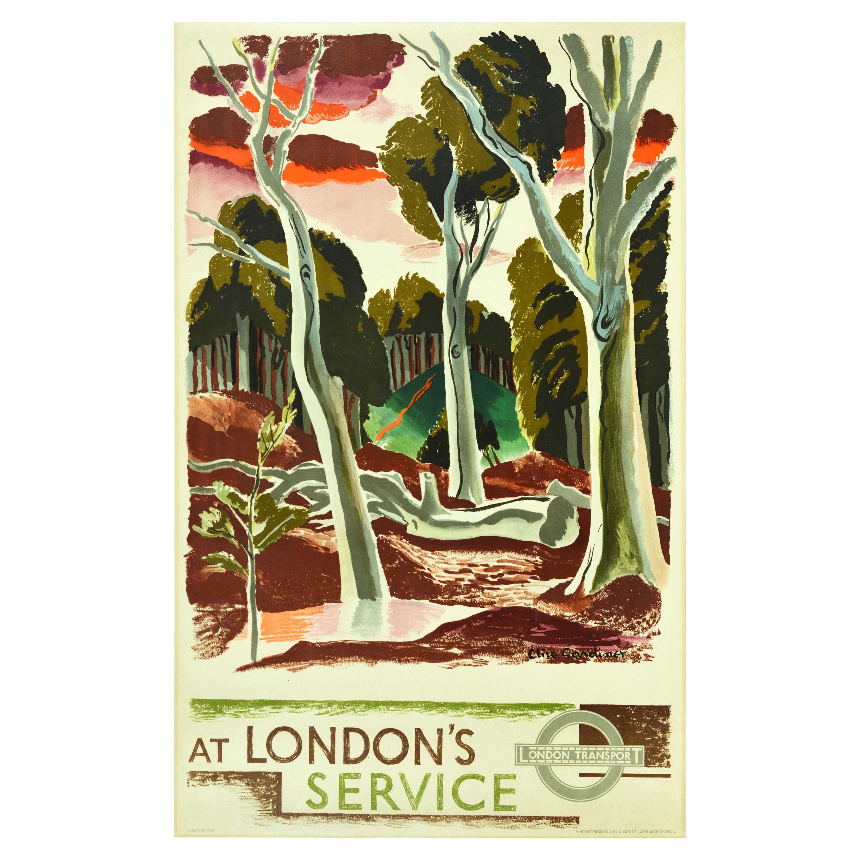 Affiche vintage originale du London's Service London Transport Epping Forest Art