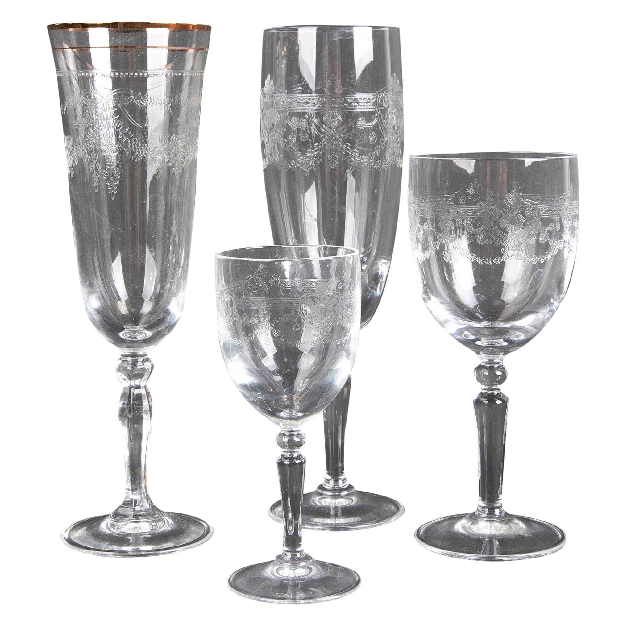 Crystal Glassware Composed by Sixty Hand-Carved Pieces For Sale