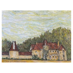 1950's French Modernist/ Cubist Painting signed, French Chateau