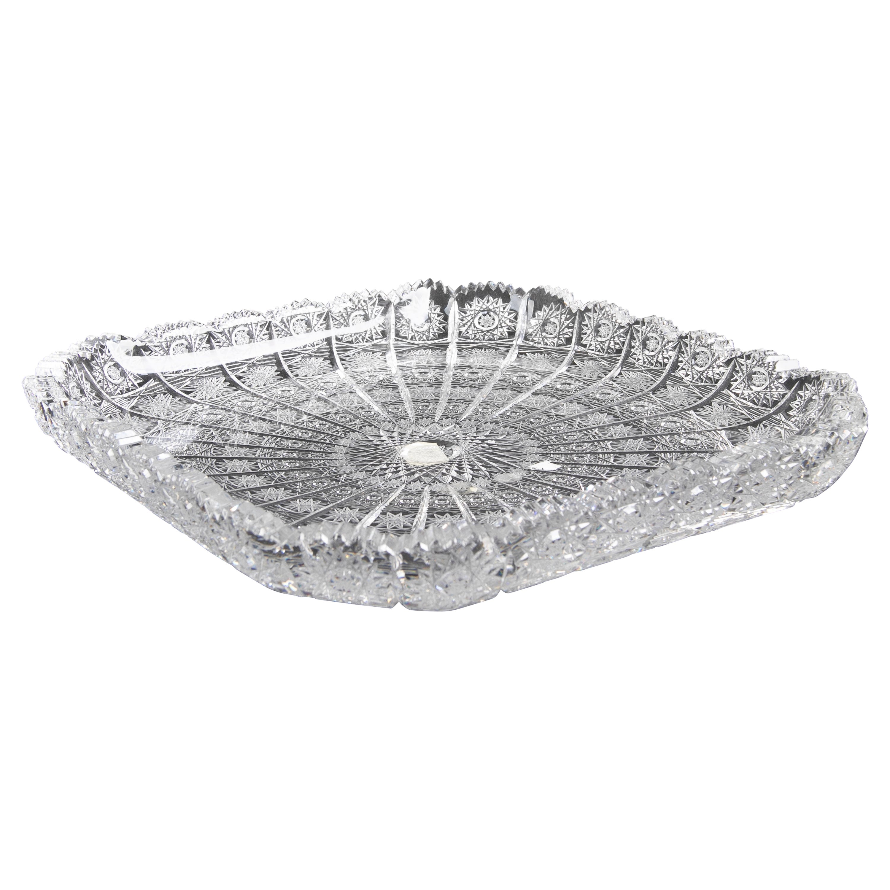 Square Hand-Cut Bohemian Crystal Tray For Sale