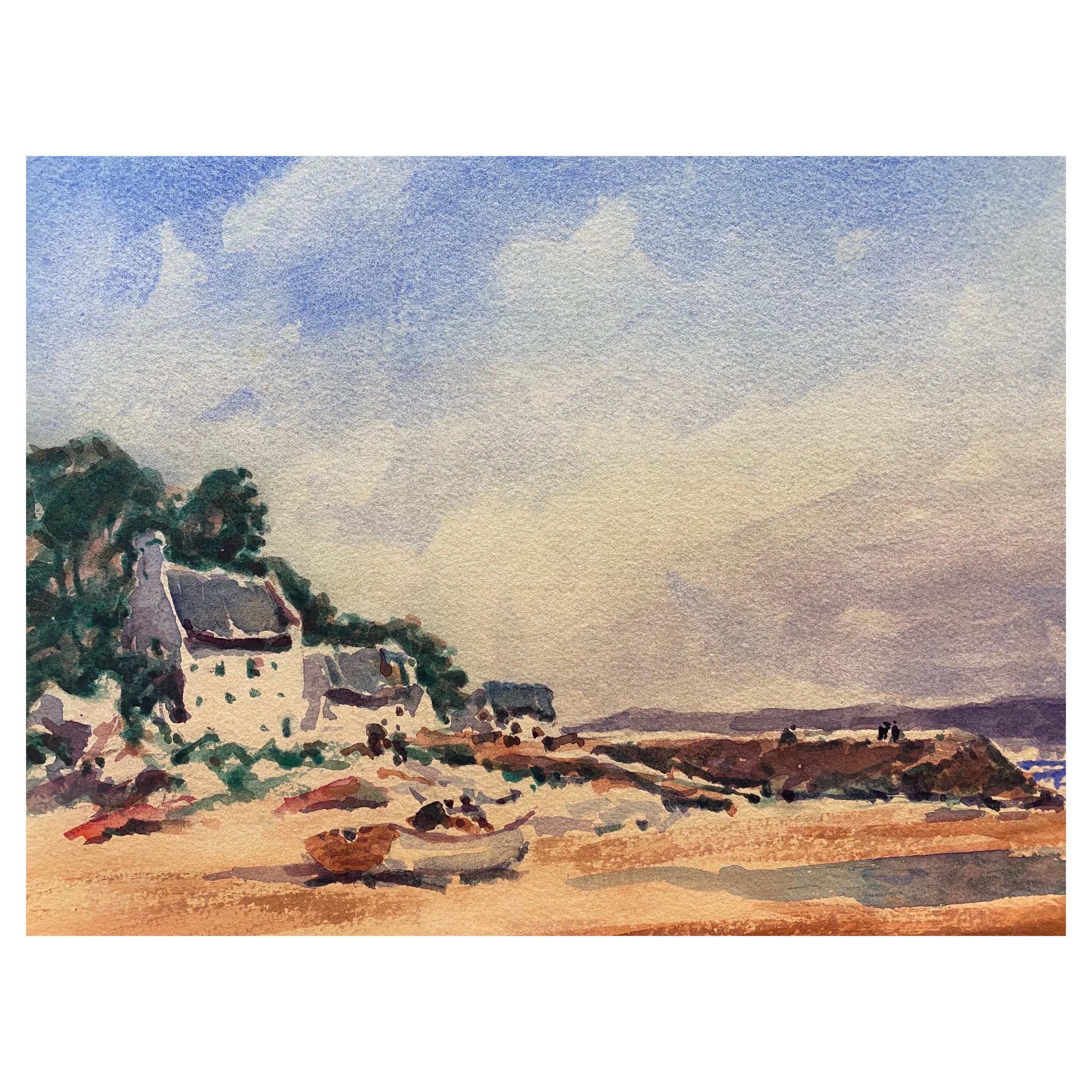 Maurice Mazeilie- French Impressionist Watercolour - by the Shore For Sale